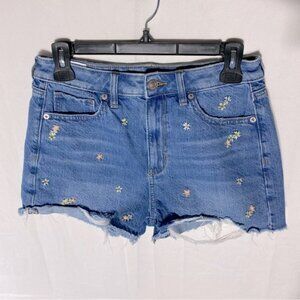 American Eagle Blue Denim Cut Off Jean Festival Shorts W Tiny Flowers 4